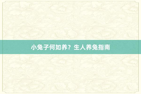 小兔子何如养?生人养兔指南